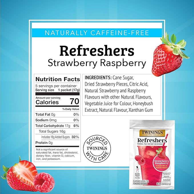 NEW Twinings Strawberry Raspberry Refreshers, Herbal Tea Instant Beverage with Real Strawberry
