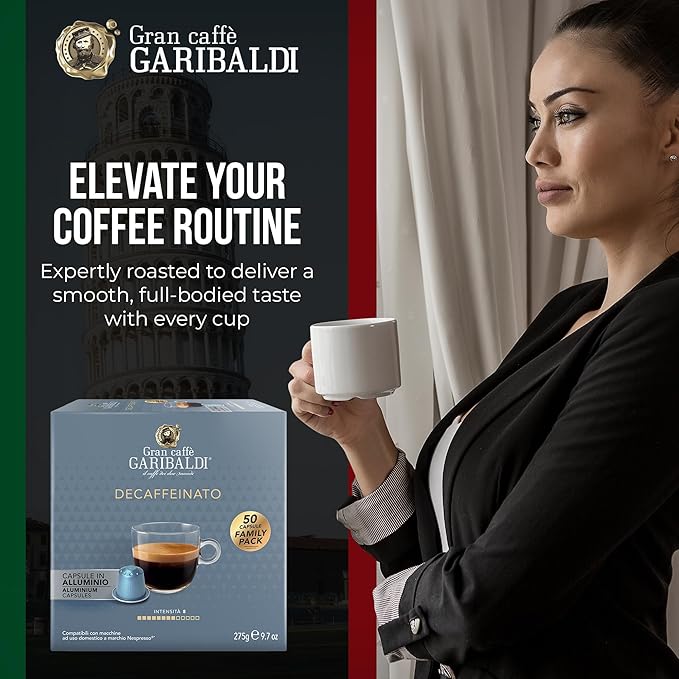 Gran Caffè Garibaldi Decaffeinated Espresso Pods, Italian Roasted Coffee, Decaf Capsules Compatible