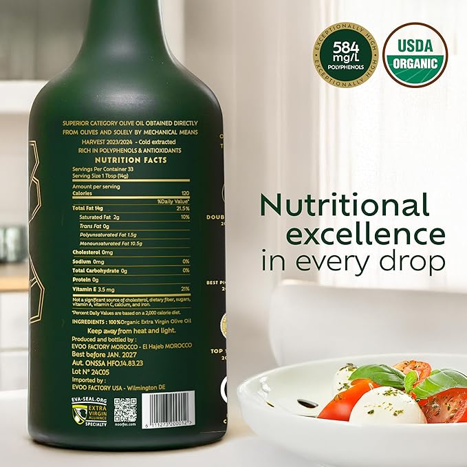 NOOR FÈS USDA Organic | 20+ Awards 584 mg/kg Polyphenol Rich | Premium Extra Virgin Olive Oil |