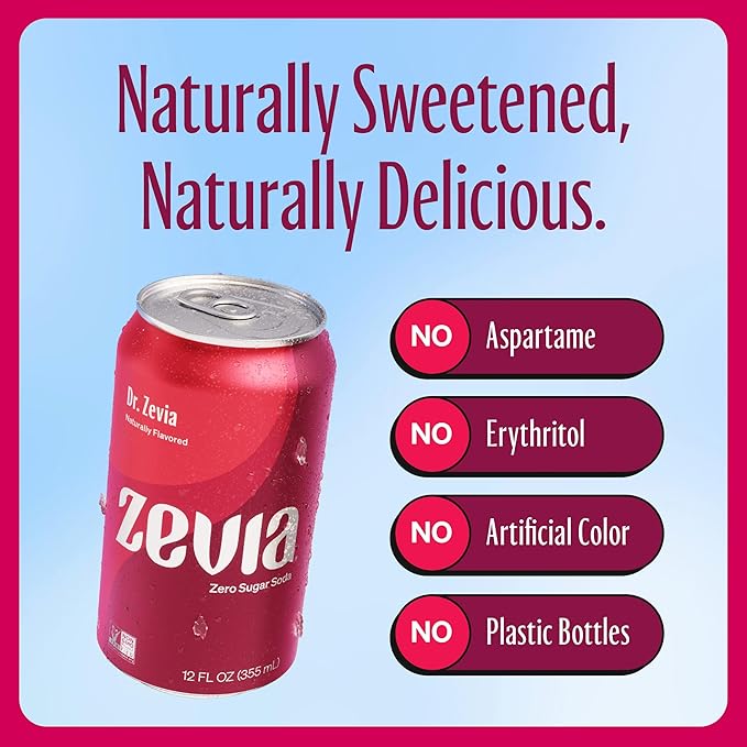 Zevia Zero Sugar Soda, Dr. Zevia, 12 oz Cans (24-Pack) ??Naturally Sweetened, Zero Calorie Sugar