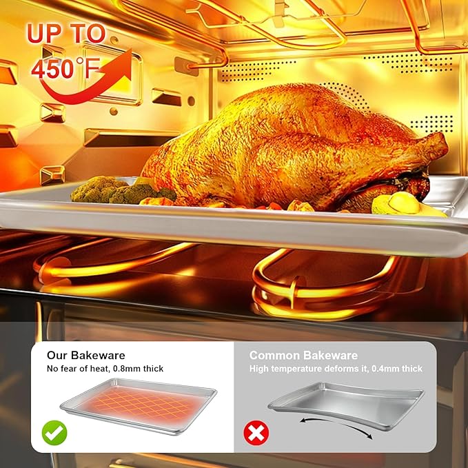 Half Sheet Pans with Rack Set, 18 Inch Commercial Quality Baking Sheet Pan Set, Natural Aluminum