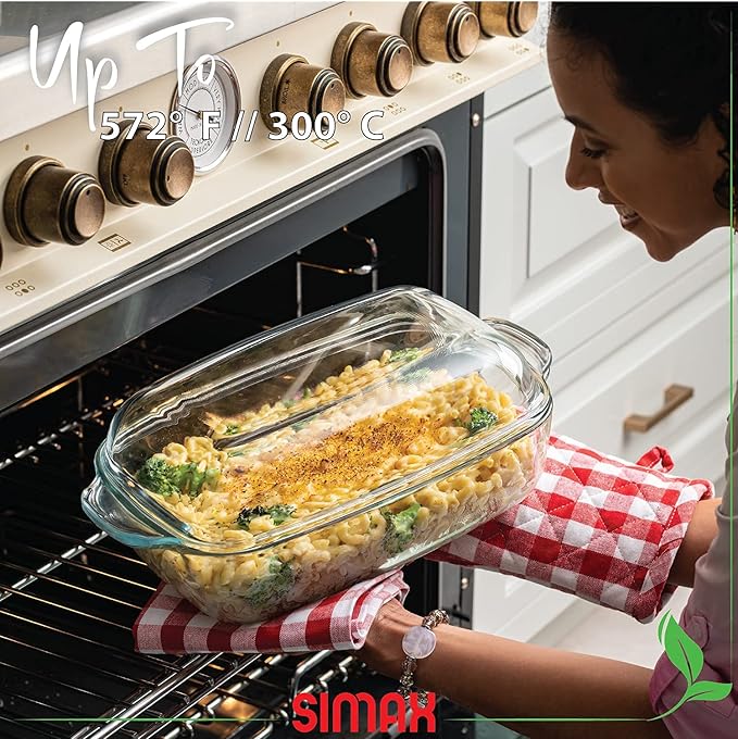 Simax Glass Casserole Baking Dish: Clear Glass Round Casserole Dish with Lid and Handles,Covered