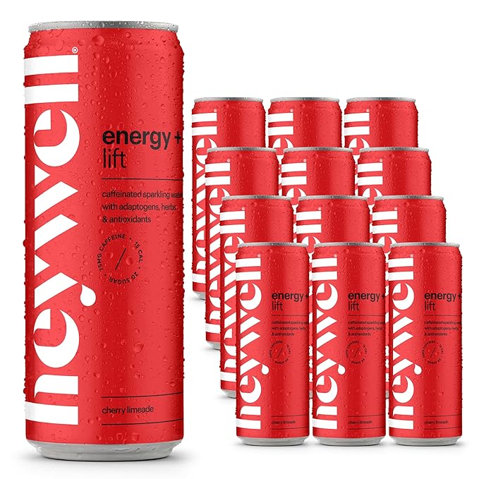 Heywell Sparkling Adaptogenic Water Energy and LIft, Cherry Limeade Flavor 12 Fluid Ounce (Pack of