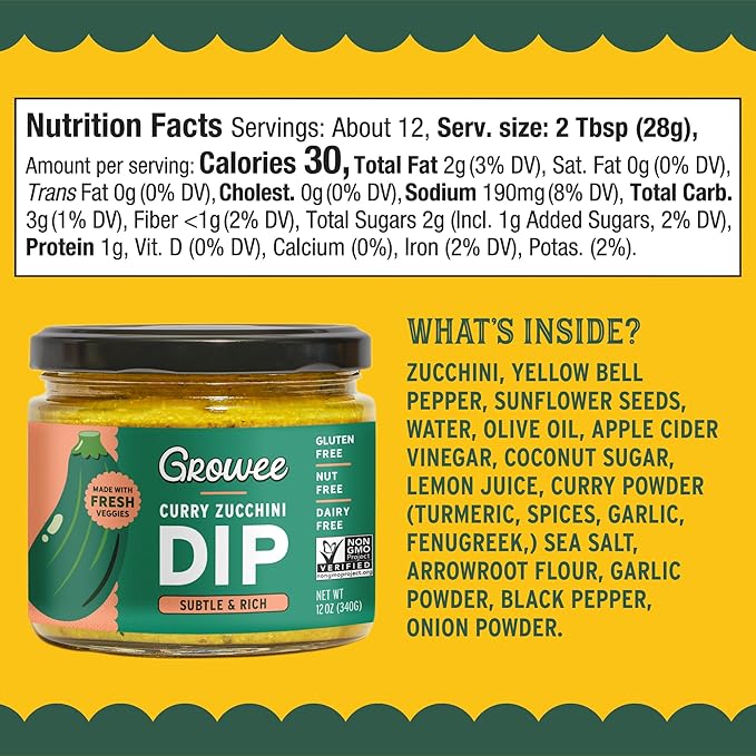 Growee Vegan Curry Zucchini Dip & Spread (2 Pack) ??Dairy-Free Queso & Salad Dressing Alternative