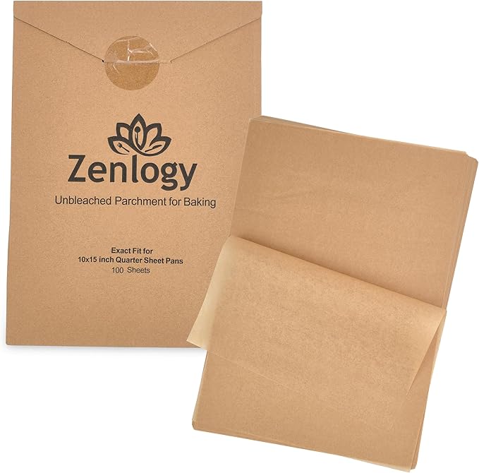 Zenlogy 10x15 Parchment Paper (100 Sheets) - Unbleached, High Heat, Non-stick, Pre-cut Baking Paper