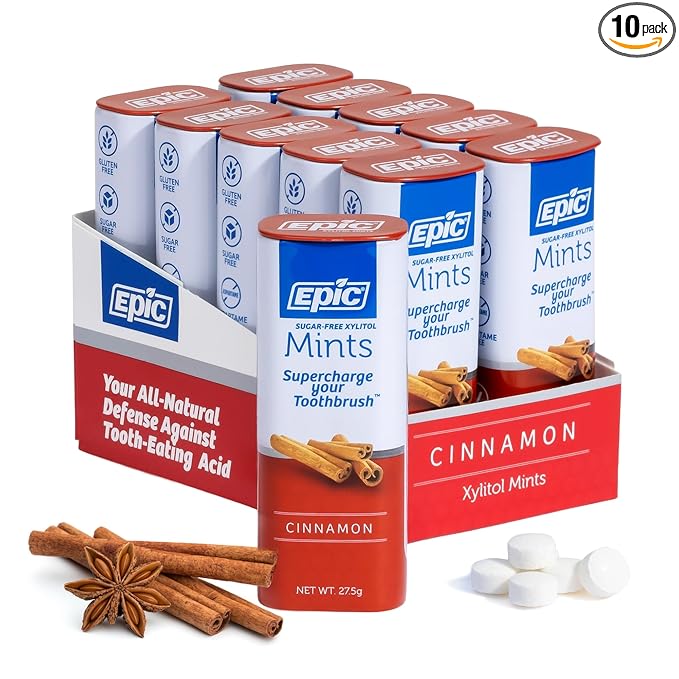 Epic 100% Xylitol Mints - Aspartame Free, Sugar Free - Cinnamon Flavored Mints, 55 Pieces (Pack of