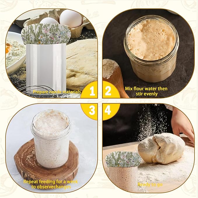 Herbs 5- Pack Cloth Covers for Sourdough Starter Jar, Wild Flowers Cloth Covers Reusable Lid Top
