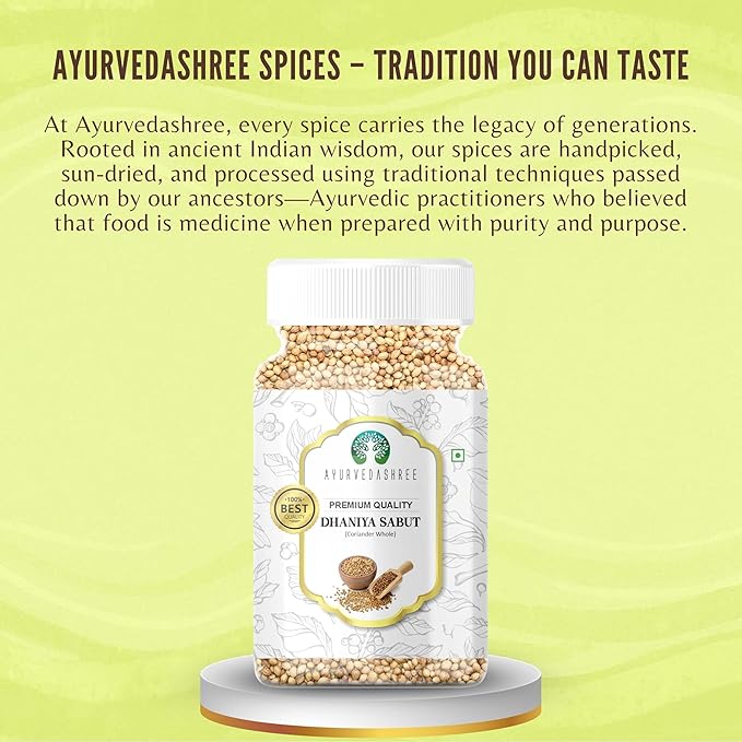 AYURVEDASHREE Coriander Whole (Indian Dhania) Spice 80gm PET Jar | All Natural | Salt-Free | Vegan