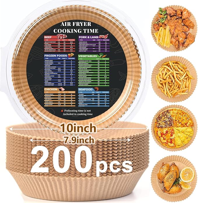 200PCS Air Fryer Liners Disposable: Round 7.9 Inch Non-Stick Airfryer Paper Liners - Food Grade