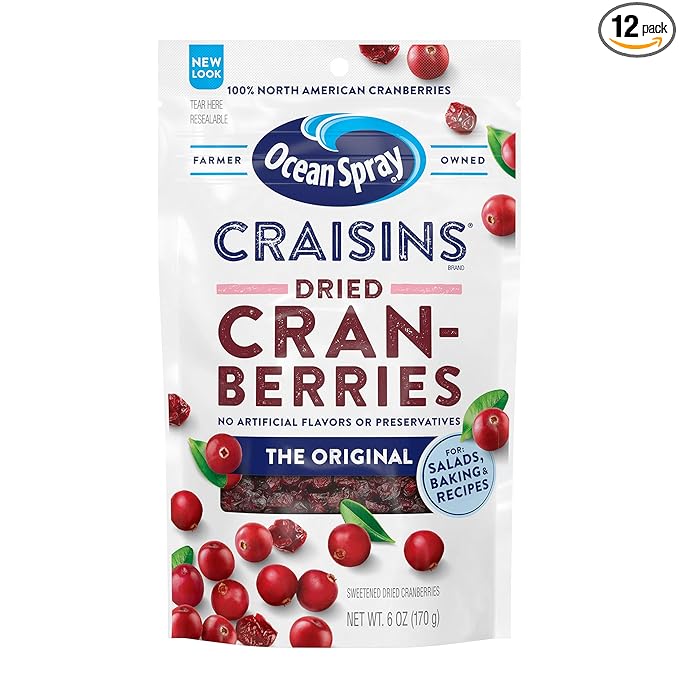 Ocean Spray® Craisins® Original Dried Cranberries, Dried Fruit, 6 Oz Pouch (Pack of 12)