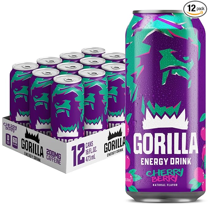 Gorilla Energy Drink, Cherry Berry, 200mg Natural Caffeine, Real Fruit Juice Squeezed &