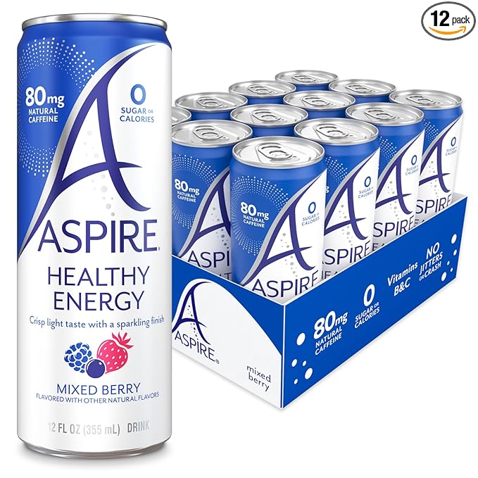 ASPIRE® Mixed Berry, Healthy Energy Drink 80mg Natural Caffeine, Zero Sugar No Carbs Keto Friendly