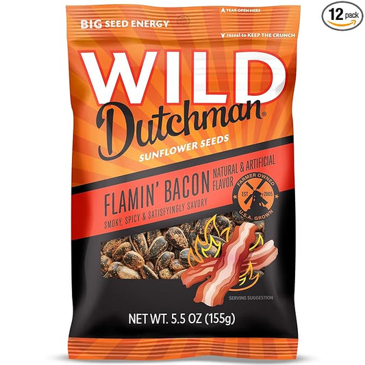 Wild Dutchman, Roasted Sunflower Seeds, Mouth Friendly Recipe for All Day Snacking, Flamin Bacon