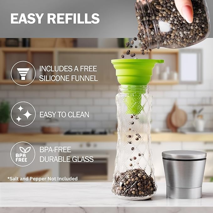 Home EC Original Stainless Steel Sea Salt and Pepper Grinder Set of 2 - Adjustable Ceramic Grinder
