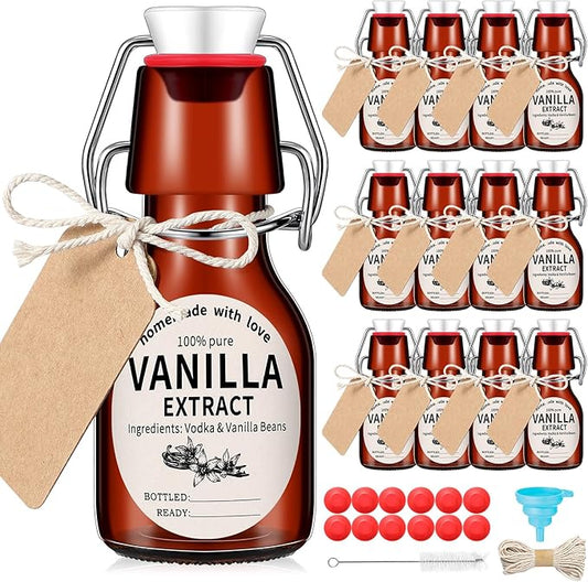 Vesici 12 Sets Swing Top Glass Bottles Set Amber Homemade Vanilla Extract Bottles with Stoppers