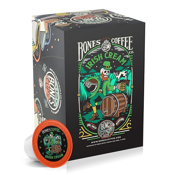Bones Coffee Company Flavored Coffee Bones Cups Irish Cream Flavored Pods | 12ct Single-Serve