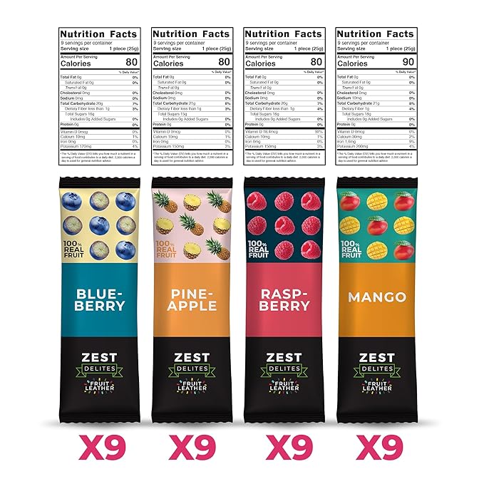 Fruit Snacks by Zest Delites, Fruit Leather Bars, Healthy Snacks for Adults & Kids, Vegan, Dried
