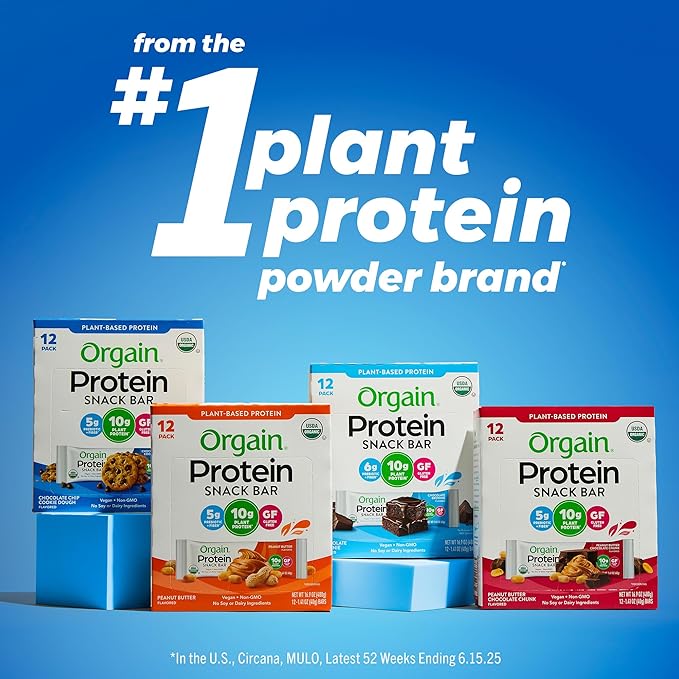 Orgain Organic Vegan Protein Bars, Chocolate Brownie - 10g Plant Based Protein, Low Calorie Healthy