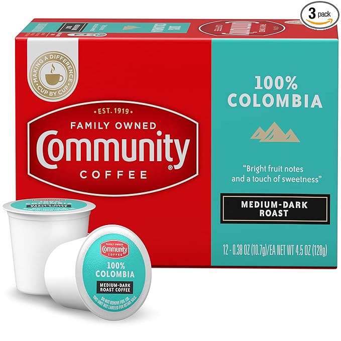Community Coffee 100% Colombia Coffee Pods, Medium Dark Roast, Compatible with Keurig 2.0 K-Cup