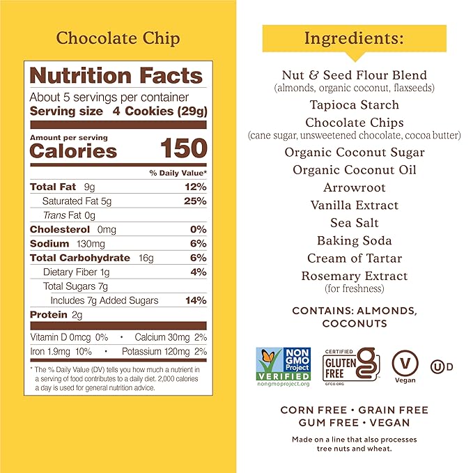 Simple Mills Almond Flour Crunchy Cookies, Chocolate Chip - Gluten Free, Vegan, Healthy Snacks