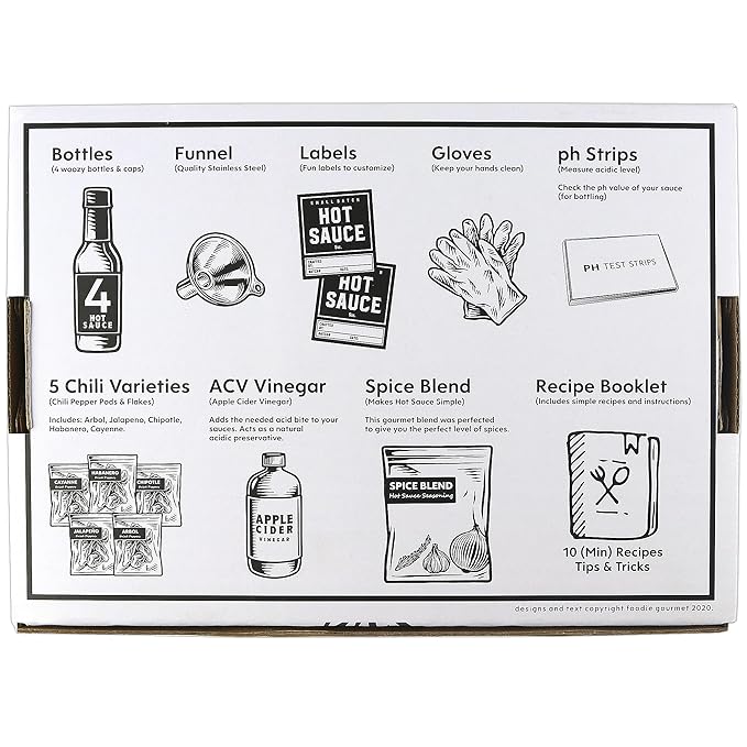 Premium Hot Sauce Making Kit, 5 Varieties of Peppers, Jalapeno Habanero, Gourmet Spice Blend, 4