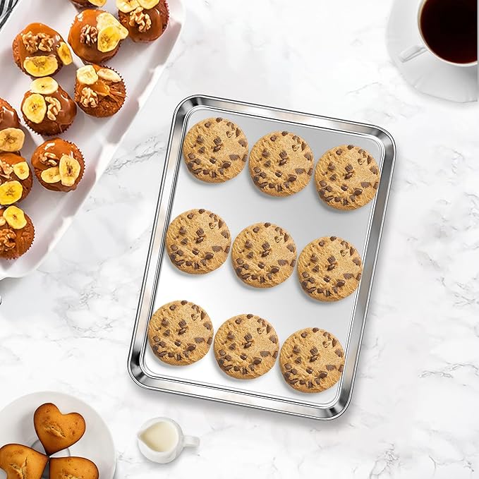Homikit 1 Pack Baking Sheet, 9 x 7 Inches Stainless Steel Cookie Tray for Baking Cooking Toasting