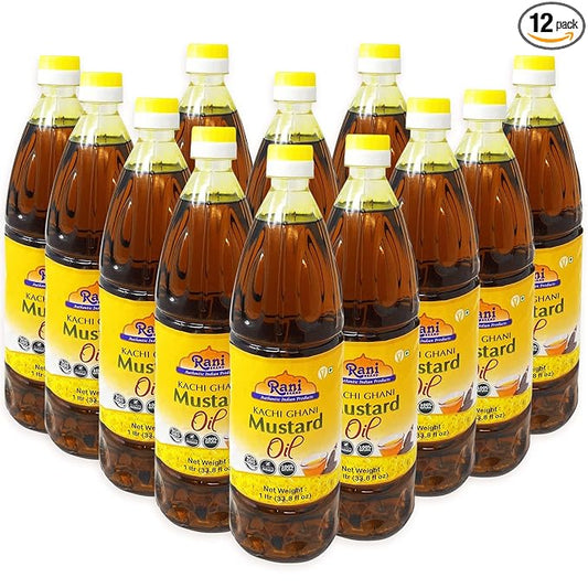 Rani Mustard Oil (Kachi Ghani) 33.8 Ounce (1 Liter) Pack of 12, NON-GMO | Gluten Free | Vegan |