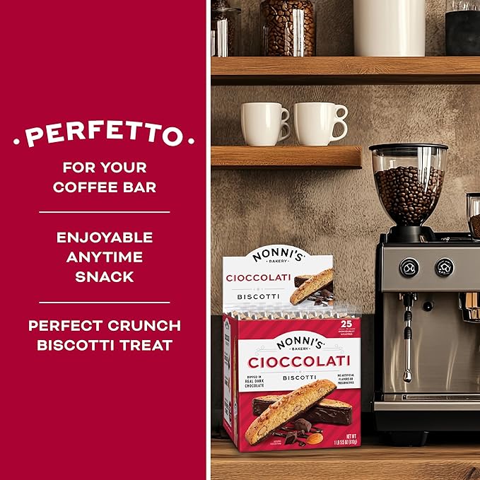 Nonni's Cioccolati Dark Chocolate Almond Biscotti Cookies ??Individually Wrapped Italian Coffee