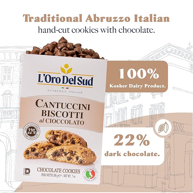 L'Oro Del Sud Chocolate Biscotti, Cantuccini d'Abruzzo, Italian Cookies Madewith Real Quality