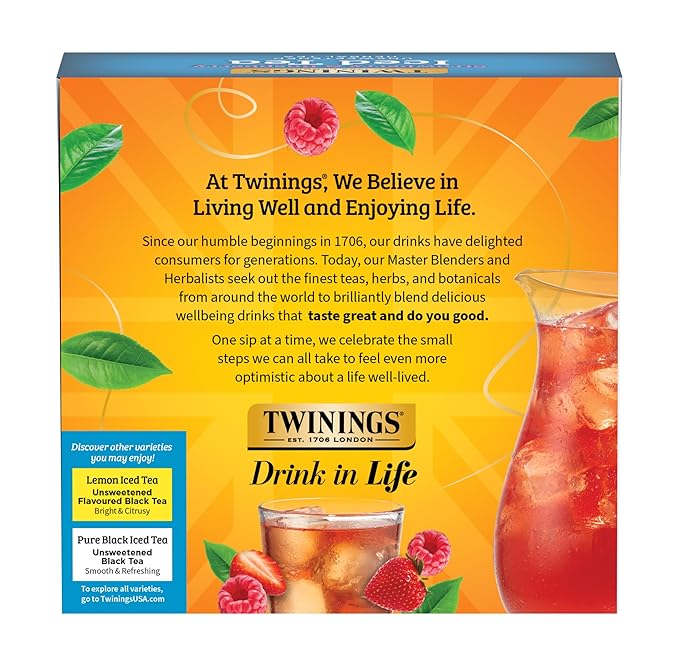 Twinings Strawberry & Raspberry Herbal Iced Tea, 72 Oversized Tea Bags, Makes 18 Pitchers or 144