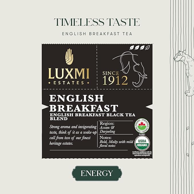 Luxmi Estates Tale of Two Estates Organic English Breakfast Tea (25 Tea Bags) Caffeinated Tea Bags