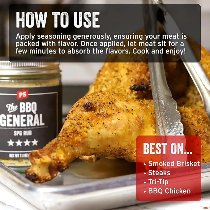 PS Seasoning The BBQ General - SPG Seasoning, All-Purpose BBQ Seasoning and Rubs for Smoking and