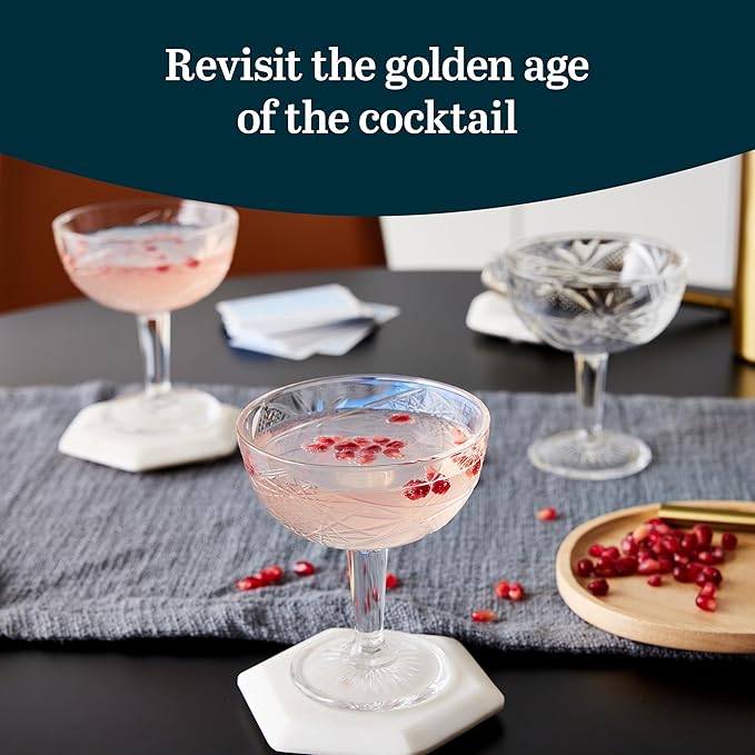 Libbey Hobstar Champagne Coupes , Timeless Bar Glasses, Dishwasher Safe Cocktail Glasses Set of 4