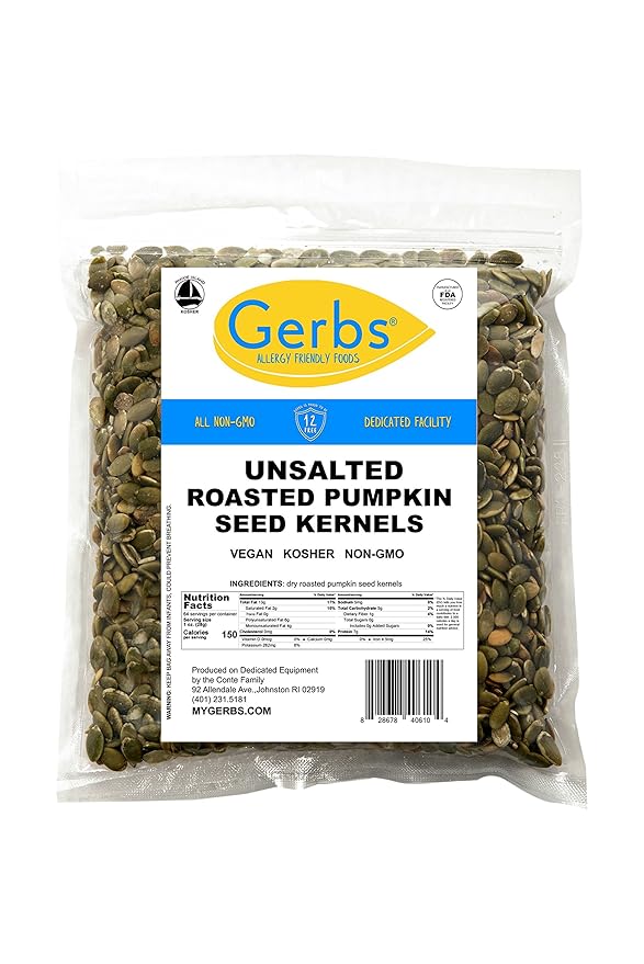 GERBS Unsalted Pumpkin Seed Kernels 4 LBS|Top 14 Allergy Free Food |Use in salads, yogurt, bake