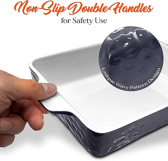 NutriChef 3-Piece Ceramic Casserole Dishes for Oven - Heavy Duty Rectangular Lasagna Baking Pans w/