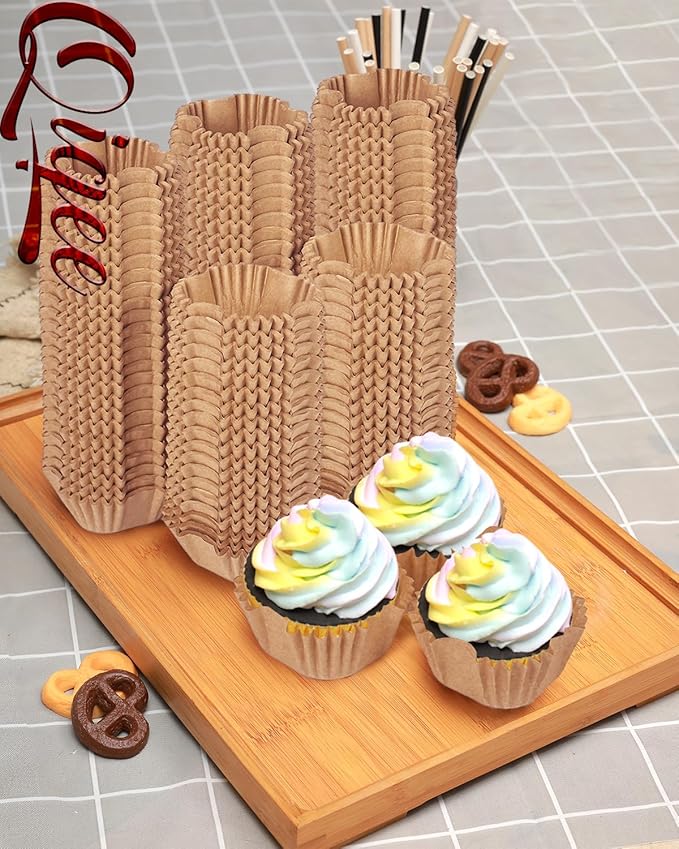 qiqee 500pcs Natural Square Cupcake Liners Muffin Linner No Smell, Food Grade Brown Baking