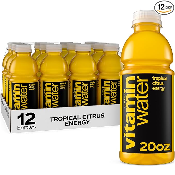 vitaminwater Energy Tropical Citrus Nutrient Enhanced Flavored Water Beverage, 20 fl oz Bottles, 12