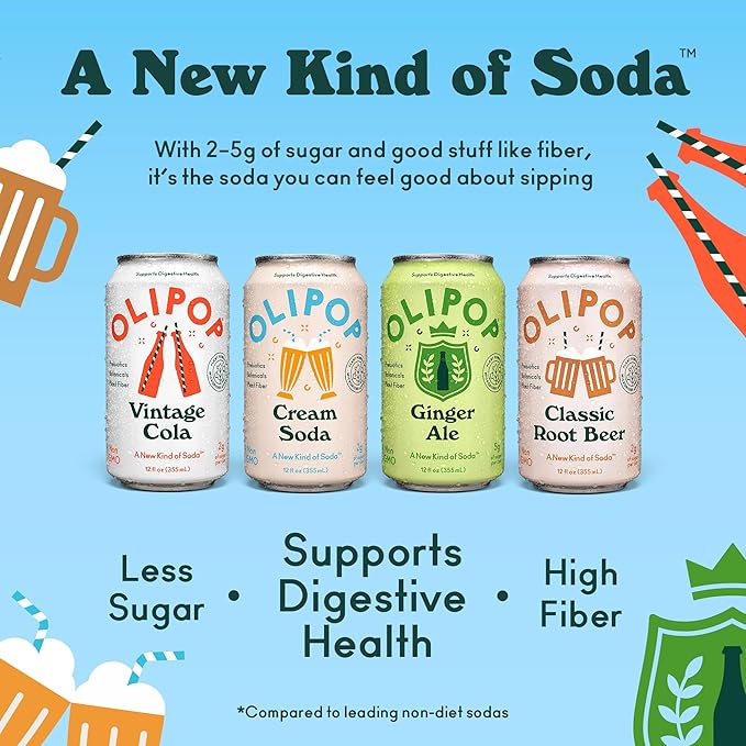 OLIPOP Prebiotic Soda Pop, Classic Soda Variety, Pantry Pack Packed with Prebiotics, Fiber, and