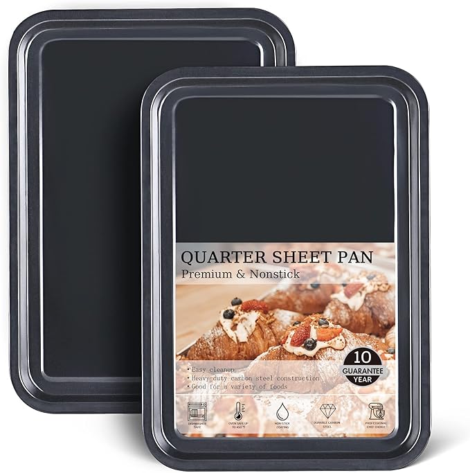 HONGBAKE 2 Pack Quarter Sheet Pan for Baking - Nonstick 13.8 x 9.8 Small Cookie Sheet with Wider