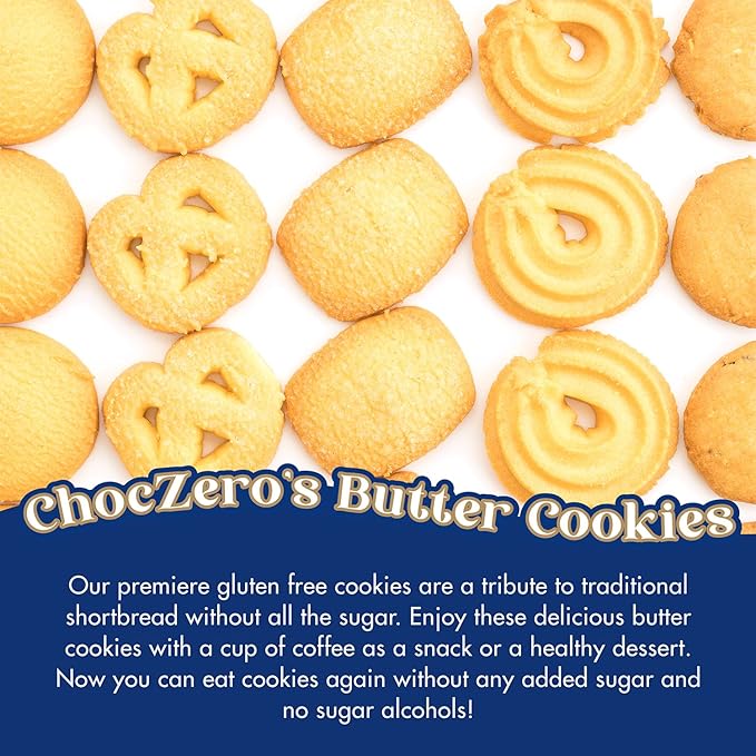 ChocZero Keto Butter Cookies - Sugar Free Danish Shortbread Gift - Gluten Free, Low Carb (1 tin, 12