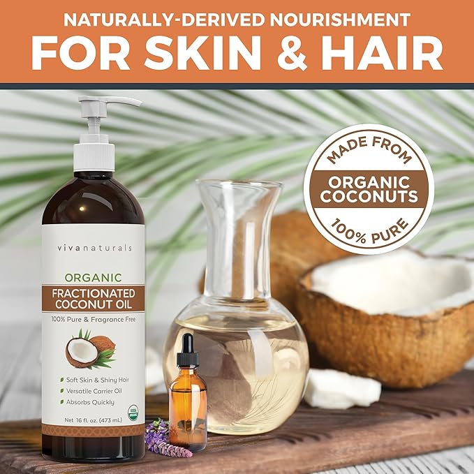 Viva Naturals Organic Fractionated Coconut Oil - Skin & Hair Moisturizer, Relaxing Massage and Body