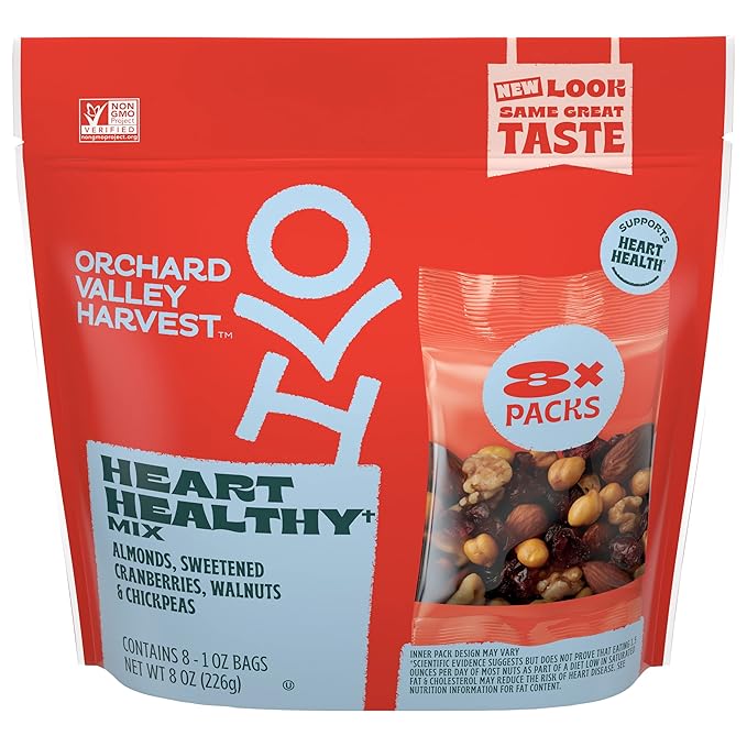 Orchard Valley Harvest Heart Healthy Blend, 1 Ounce Bags (Pack of 8), Almonds, Cranberries