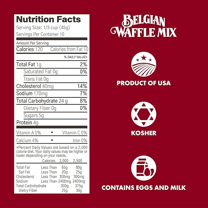 Classique Fare Belgian Waffle Mix - Makes Light and Crisp Waffles, Pancakes, Muffins & Crepes