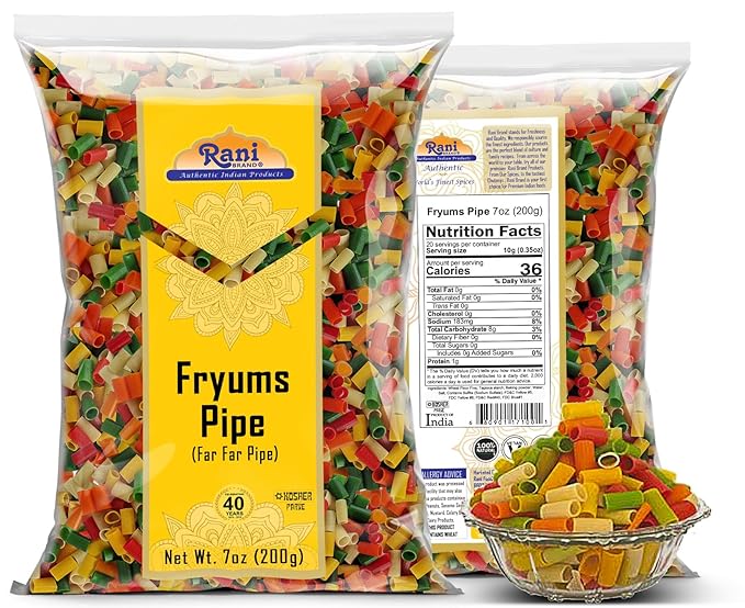Rani Far Far/Fryums (Wheat & Tapioca Pellet) Round/Pipe Shape 7oz (200g) ~ Vegan, Kosher, Uncooked