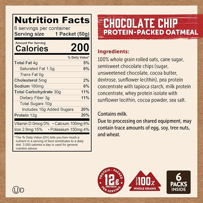 Kodiak Cakes Instant Oatmeal Packets - High Protein - 100% Whole Grains Breakfast Food - Chocolate
