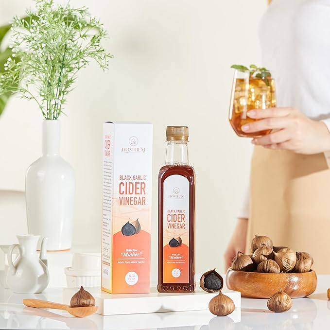 Homtiem Black Garlic Cider Vinegar– Naturally Fermented with “The Mother”, A Unique Alternative to