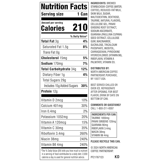 Starbucks Doubleshot Energy Drink Coffee Beverage, Caramel, Iced Coffee, 15 fl oz Cans (Packaging