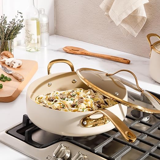 bloomhouse 6 QT Heavy Duty Aluminum Premium PFA Free Ceramic Nonstick Saute/Deep Frying Pan Skillet