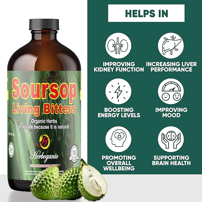 Herboganic Soursop Living Bitters for overall Health and wellness | Pack of 1 | 16 Oz
