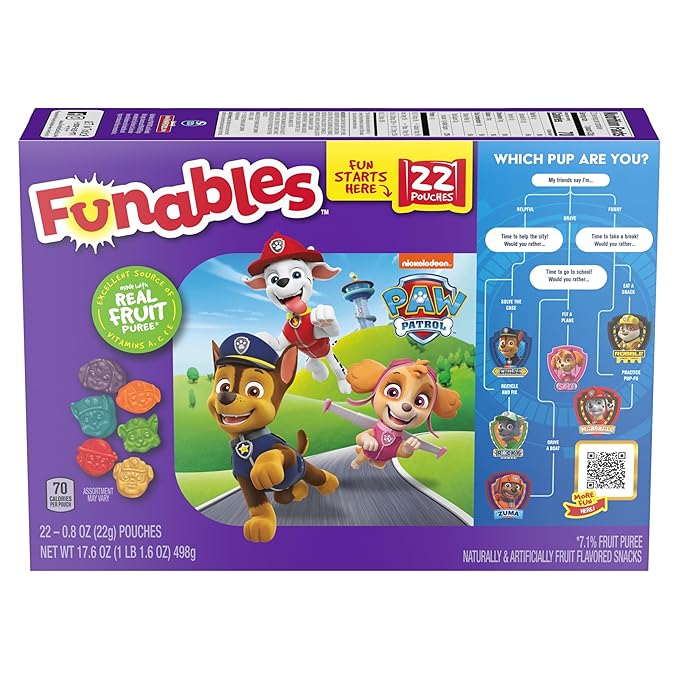 Funables Fruity Snacks, PAW Patrol, Assorted Fruit, Flavored Snacks, 0.8 oz 22 ct